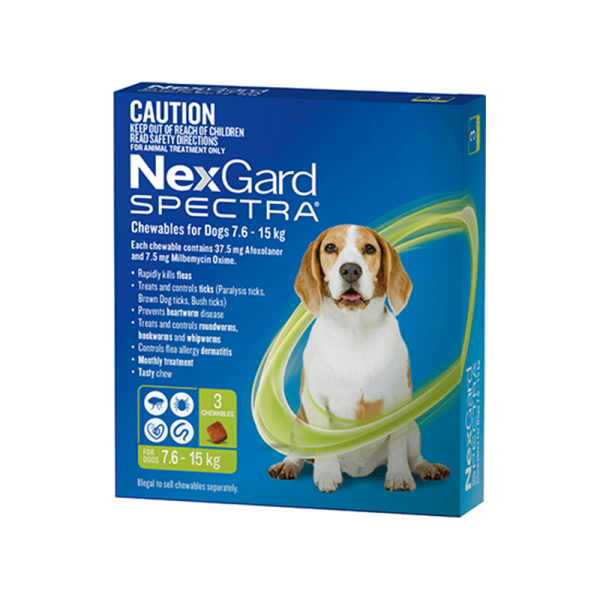 NexGard SPECTRA 7.6 - 15 kgs (GREEN) 3 PACK - Concord Veterinary Hospital